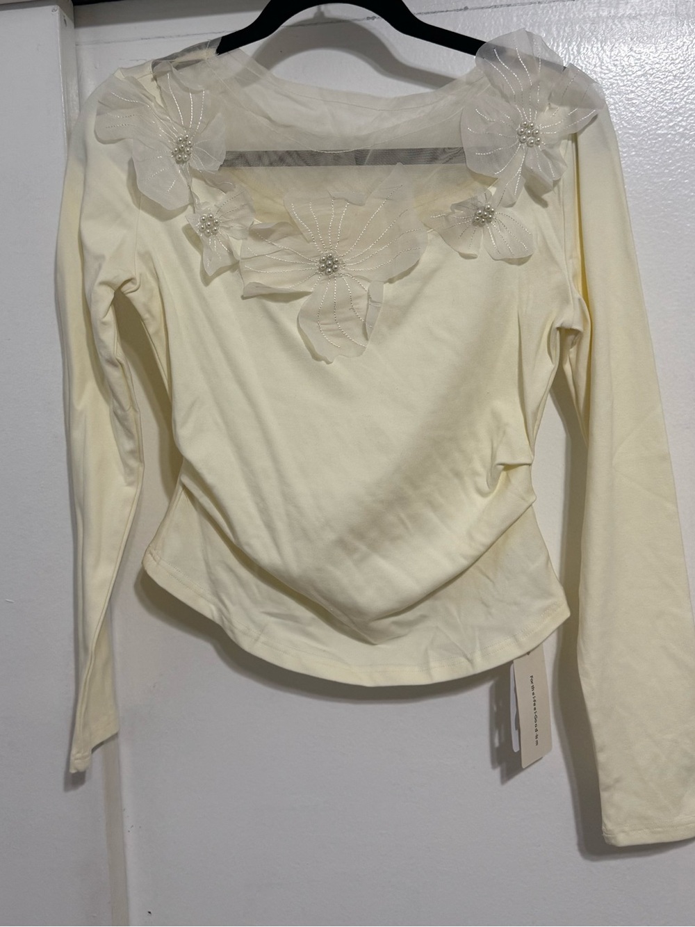 Commense Cream Long-Sleeve Floral Applique Top